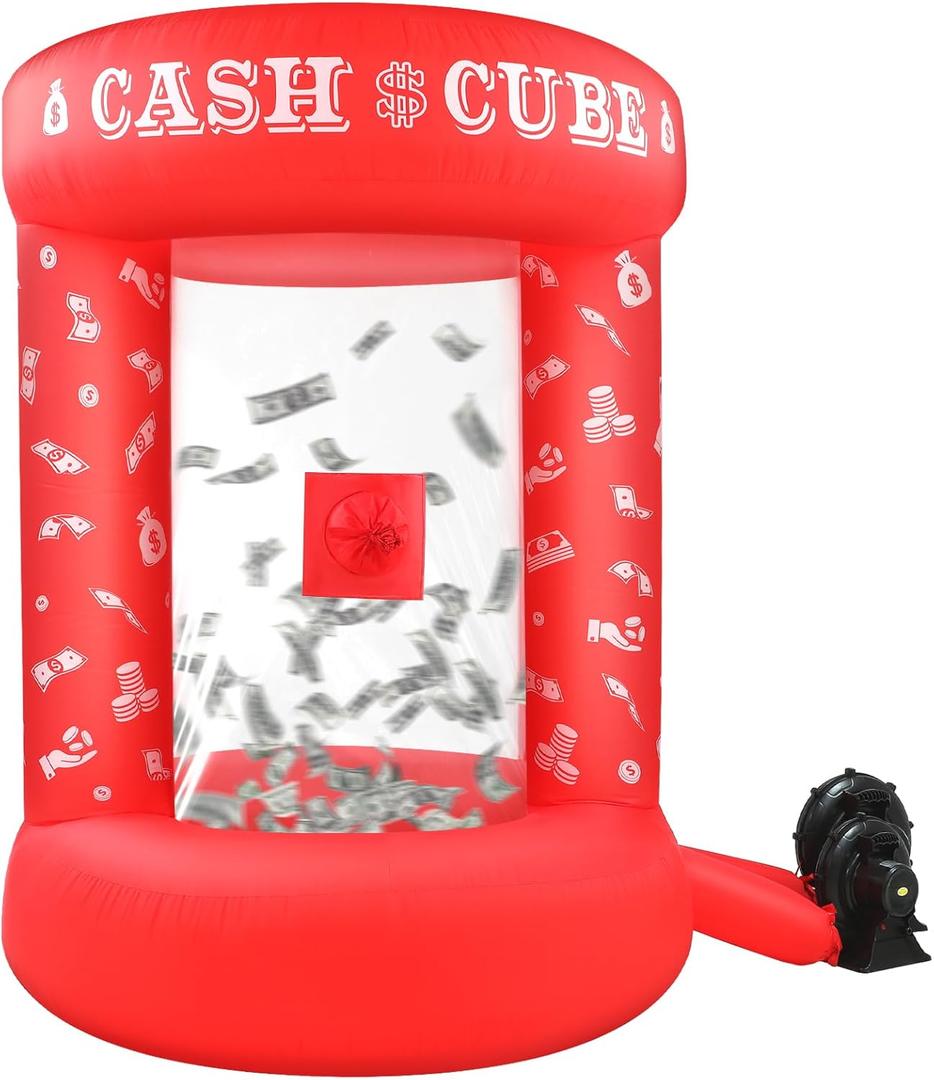 5 FT Inflatable Cash Cube Booth Inflatable Money Machine Booth Money Blower Machine Cash Grab for Adults Game Activity Events (No Blower Included)(Red)