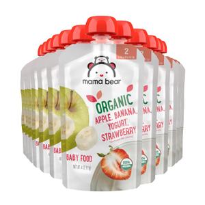 Amazon Brand - Mama Bear Organic Baby Food, Stage 2, Apple, Banana, Yogurt, Strawberry, 4 ounce (Pack of 12)
