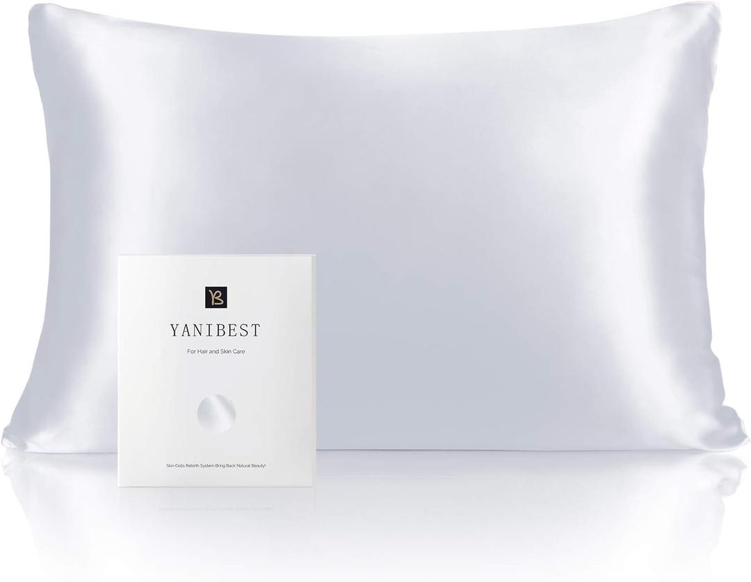 YANIBEST Vegan Silk Pillowcase for Hair and Skin, Standard Queen King Pillow with Hidden Zipper, Soft Breathable Smooth Cooling Pillow for Sleeping (Standard 20"x26", Silver Grey)