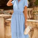 BTFBM Women Short Sleeve V Neck Swiss Dot Midi Summer Dresses 2024 Boho Ruffle Long Dresses Ruffle Wedding Guest Dress (Blue, S)