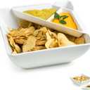 Gomakren Chips and Dip Serving Dish, White Serving Bowl, 2.8 Quart Large Serving Bowl for Entertaining, Square Mixing Bowl Salad Bowl, Porcelain Serving Dish with Dipping Sauce Tray