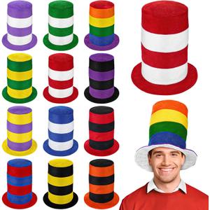 Fovths 12 Packs Stove Pipe Hats Striped Felt Top Hat Fun Hats for Adults Party and Costume Accessories Red White Swirl Stovepipe Hat Birthday Party Supplies