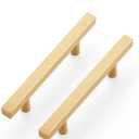 Ravinte 30 Pack Brass 3 Inch Hole Center Champagne Gold Handles Square Cabinet Hardware Stainless Steel Pulls for Kitchen Cupboard Drawers 5 Inch Overall Length