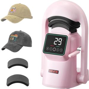 VEVOR Auto Hat Heat Press Machine, with 2pcs Interchangeable Platens, Automatic Open and Release, Touchscreen for Precise Time and Temperature Control, Heat Transfer Printing for Caps, Hats, Pink