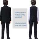 Boy Suits 5 Pieces Formal Suit Set with Adjustable Waist Kids Dress Suit for Wedding Prom (Black) 5T
