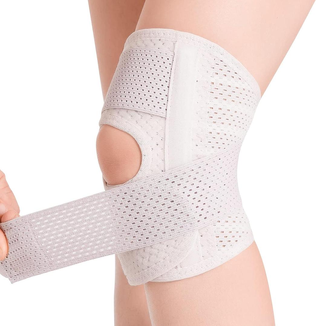 Galvaran Knee Brace with Side Stabilizers Relieve Meniscus Tear Knee Pain ACL MCL Arthritis,Joint Pain Relief, Breathable Adjustable Knee Support Suitable for Men and Women with Sports Injuries (White, Left, Small)