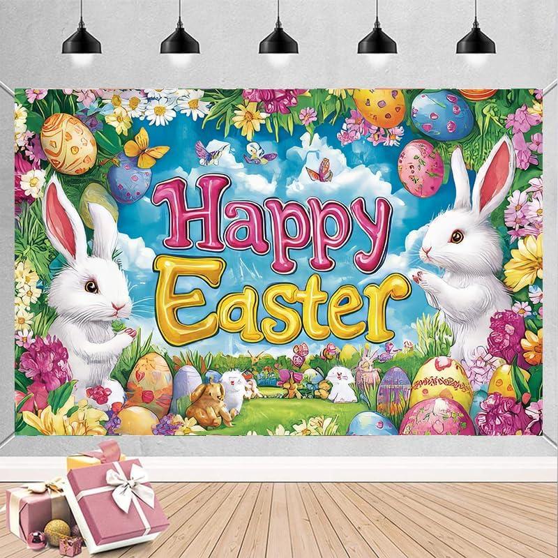 Happy Easter Backdrop Banner, Happy Easter Party Decorations, Easter Spring Party Decorations, Happy Easter Bunny Egg Backdrop, Spring Bunny Egg Photography Background