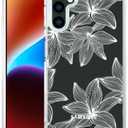 for Samsung Galaxy S24 & S25 Case - Clear Floral White | Cute Transparent Phone Cases for Women with Design, Girls Girly with Heavy Duty Protective Bumper