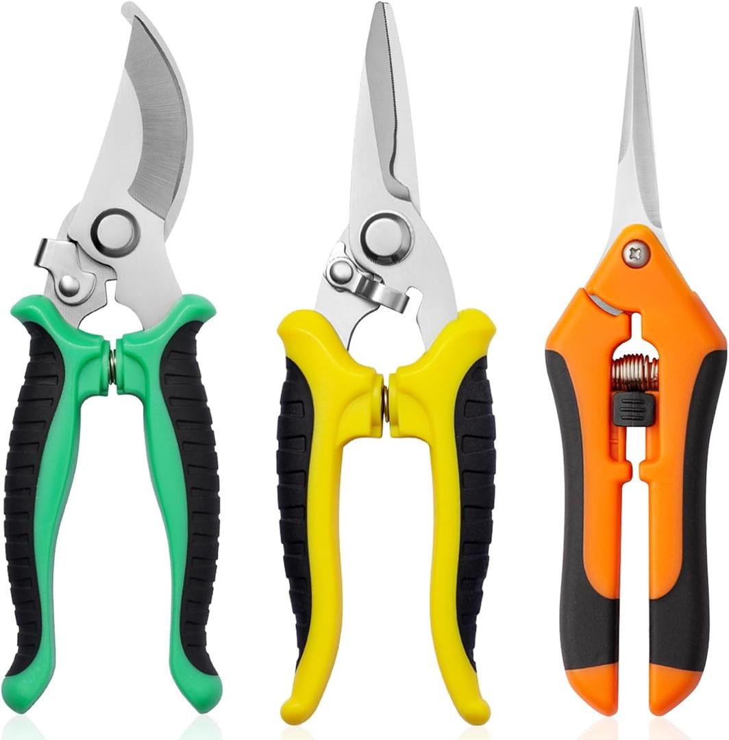 Garden Pruning Shears 3 Pack Gardening Shears Garden Scissors Stainless Steel Plant Flower Scissors Clippers Pruning Shears tijeras de jardinera (Multicolor)