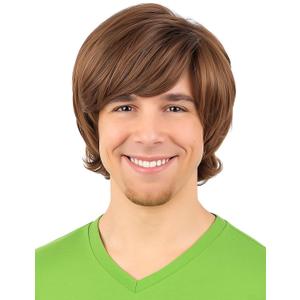 PUREHAIR Shaggy Mens Wig Funny 70s Wigs for Men for Disco Rocker Costumes - Short Brown Wig for 60s Cosplay Halloween Parties (Brown)