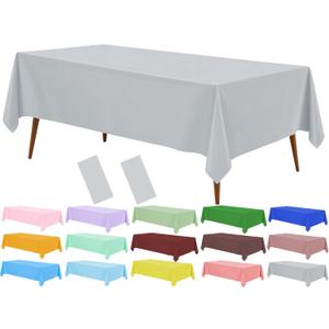 Grey Disposable Plastic Tablecloth, 2 Pack 54"x 108" Rectangle Table Covers for Parties, Events, Weddings, Indoors and Outdoors