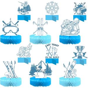 12 Pcs Ski Party Decorations Apres Ski Decor Honeycomb Centerpieces Winter Skiing Centerpieces for Skiing Table Decor Baby Shower Winter Sports Theme Birthday Supplies