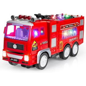 Ynanimery Large Fire Trucks for Toddlers 3-5, Toy Trucks for Toddlers Boys 3 4 5 Birthday Gifts, Kids' Play Truck with 4D Lights & Real Firetruck Siren Sound - Automatic Bump Go Technology