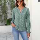 CiCiBird Womens Casual V Neck Blouses Button Down Shirts Long Sleeve Floral Print Business Work Tops (Green, L)