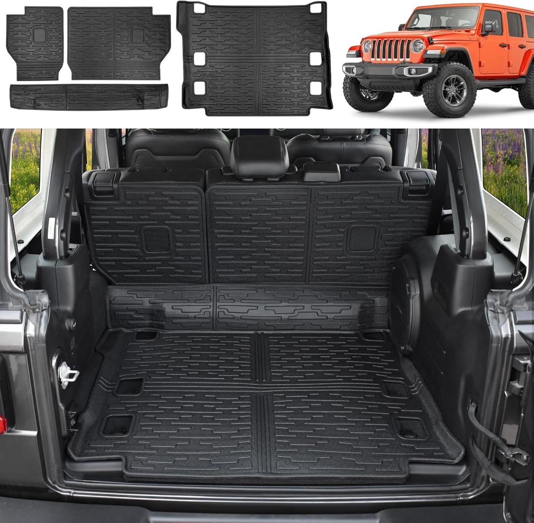 Cargo Mats for 2021-2024 Jeep Wrangler 4XE with Subwoofer, Trunk Mat with Backrest Liner All Weather TPE Protector Rear Back Seat Mats for 21-24 Wrangler JL 4XE 4 Door(Not Fit 4X4)