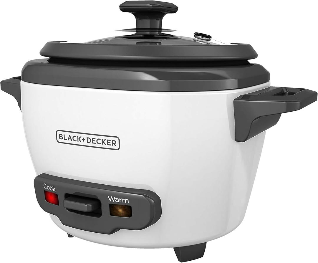 BLACK+DECKER 3-Cup Rice Cooker, RC503, 1.5-cup Uncooked Rice, Steaming Basket, Removable Non-Stick Bowl, One Touch, White