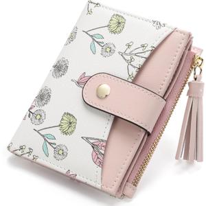 yiijay Small Wallet for Women RFID Blocking Tassle Bifold Slim Thin Leather Wallet Credit Card Holder Wallet Ladies Mini Wallet with Zipper Pocket