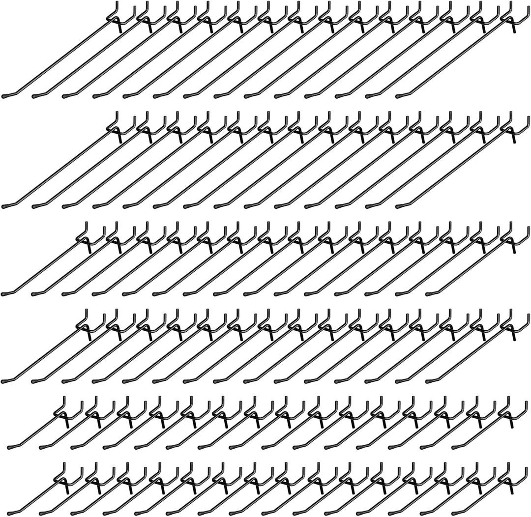 INCLY 120 Pack Black Pegboard Hooks, 4/6/8 Inch Peg Board Shelving Hooks Accessories, Peg Board Tool Hangers Fit for 1/8 and 1/4" Pegboard Hanging Tools for Garage, Craft Room, Kitchen, Store