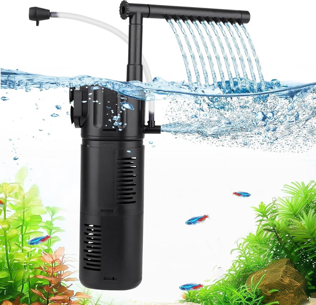 hygger Aquarium Internal Filter for 15-30 Gallon Tank, Flow Rate Adjustable 4 in 1 Submersible Fish Tank Filter with Aeration System,Filtration/Oxygenation/Waveker/Circulation (10W (for 15-30 gallon))