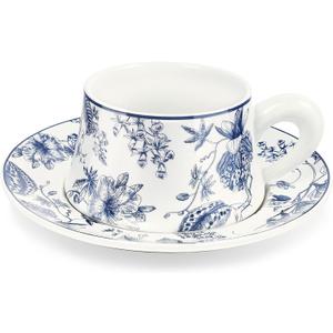 fanquare 8.5oz Blue Floral Coffee Mug, Large Tea Cup for Home Office Party, Ceramic Drinking Cups