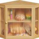 BEWISHOME Bread Box for Kitchen Countertop,Double Layer Bamboo Wood Large Capacity Bread Storage Bin, Bread box with Acrylic Wavy Door Panel(Meduim)