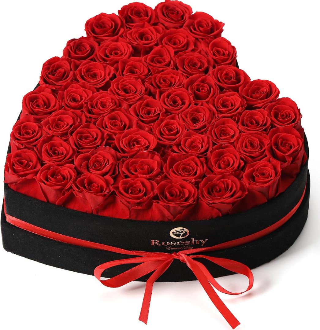 Valentines Day Flowers Roses Gifts for Her,50pcs Red Forever Preserved Roses in Heart Shape Gift Box,  Valentines Day Delivery Prime Gifts-Roses Gifts for Women, Mom (50Rose)