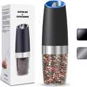 UNNEES Gravity Electric Salt and Pepper Grinder, Automatic Salt And Pepper Grinder, Adjustable Roughness, Battery Powered, LED Light, 1 Pack, (Black)