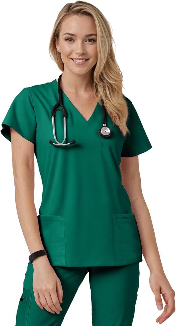 Scrub Tops for Women - V-Neck Top Scrubs with 4 Pockets, Soft Fabric Womens Medical Scrub Top, Easy Care (Green, S)