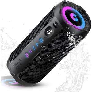 Portable Bluetooth Speaker, Bluetooth 5.4 Speaker, Dual Speaker with LED Display, Deep Bass,25H Playtime, Colorful RGB Lights,IPX7 Waterproof,TWS pairing for Outdoor/Home/Party/Travel,Gift Ideas