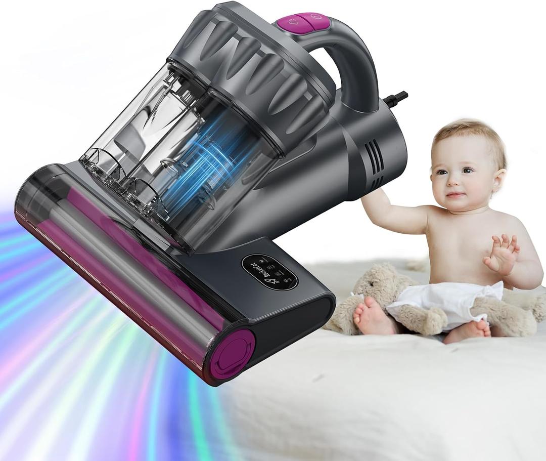 RocketCat Mattress Vacuum Cleaner, 15Kpa Powerful Suction Bed Vacuum Cleaner with UV, Ultrasonic & High Heat, Double-Cup Washable Filter Bins, Handheld Vacuums for Dust & Pet Hair(Corded) (Black)
