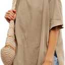 Tankaneo Womens Oversized Tshirts Summer Casual Short Sleeve Crew Neck T Shirt Loose Fit Side Slit Tee Tops XXL