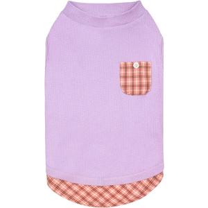 KYEESE Waffle Dog Shirts for Small Dogs Soft Stretchy T-Shirts Lightweight Tank Top Sleeveless Cut Breathable Cat Tee Puppy Outfit with Mini Pocket Decorations and Plaid Patchwork, Small
