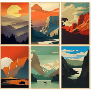 6 Pack Paint by Numbers Kit for Adults, National Park Adult Paint by Number Kits on Canvas Without Frame for Beginner, Mountains Acrylic Oil Painting by Numbers Kits for Home Decor 8 x 12 Inch