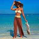 3 Piece Swimsuits for Women Tummy Control Bikini Set with Beach Cover Up Mesh Pants Sexy Tube Tops Swimwear (S)