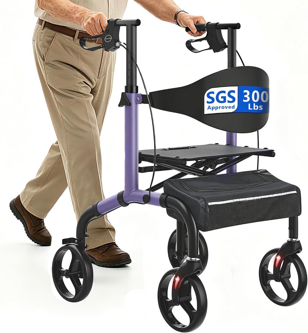 Rollator Walker for Seniors with Seat, 18" Enlarged Seat, Purple
Foldable Rolling Walker, Padded Backrest, 300 lb Capacity, 8" All-Terrain Wheels, Lightweight Aluminum Frame, Daily Use