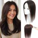 Hair Toppers for Women Real Human Hair, 3603D Topper for Women with Thinning Crown Middle Clip in Bangs Breathable Hand Tied Craft Big Coverage Hairpieces (Dark BrownBig Coverage, 14 Inch-S)