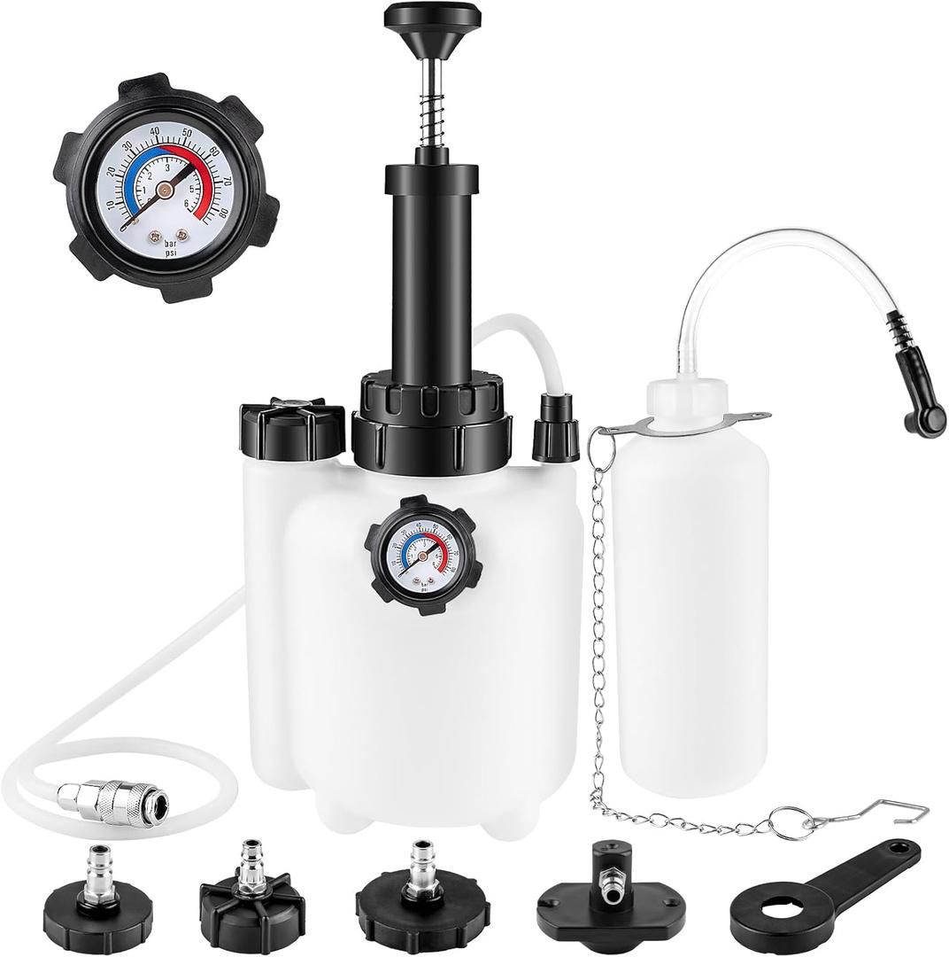 3L Manual Brake Bleeder Kit, One Person Brake Bleed Vacuum Pump with 1L Brake Fluid Bleed Bottle and 4 Master Cylinder Adapters, Suitable for Most Vehicles