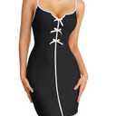 Vrtige Women's Colorblock V Neck Sleeveless Nightgown Ruffle Bodycon Mini Nightdress Black X-Large