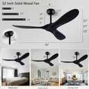 52" Ceiling Fans with Remote Control without Light, Modern Reversible DC Motor Indoor Outdoor 3 Blade Ceiling Fan for Patio, Bedroom and Farmhouse (Black)