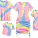 PATPAT Family Matching Outfits T-Shirt Matching Hawaiian Outfits for Family Colorful Tie Dye Boys Toddler Tropical Hawaiian Shirt Dad Son Matching Shirts Hawaiian Outfits for Boys 6-7 Years