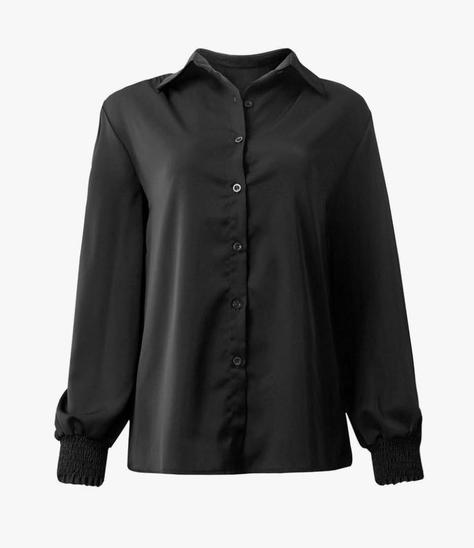 Womens Button Down Shirt, Long Sleeve Blouses, Solid Color Lapel Shirt Lapel Tops Female Work Wear size XS