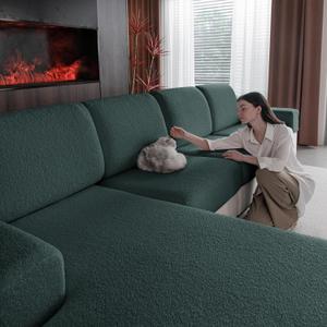 OHSIO Couch Cushion Covers for Sectional Sofa, Stretch Soft Sofa Slipcovers Washable Wear-Resistant Universal Furniture Protector for Living Room(2 Seaters Covers, Green)