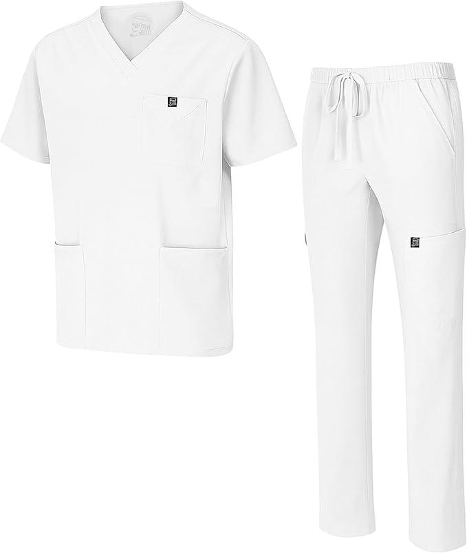 Viaoli Natural Uniforms Mens Stretch Multi-Pocket Cargo Scrub Set L