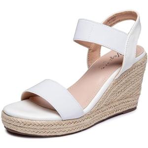 Vepose Women's Wedge Sandals Platform Espadrilles Sandals Elasitc Ankle Strap Open Toe 881 Sandals with 3.5" Inchs High Heel Summer Shoes Size 7,5