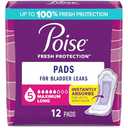 Poise Incontinence & Postpartum Pads for Bladder Leaks, 5 Drop Maximum Absorbency, Long Length, 10 Count