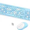 Wireless Keyboard and Mouse Combo, Retro Typewriter Keyboard with Round Keycaps, 2.4GHz USB Cute Wireless Keyboard Mouse for Computer, Desktop, Laptop (Blue Colorful)