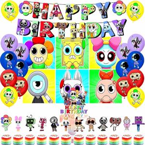 Dandy's World Birthday Party Decorations Supplies Happy Birthday Banner Cake Cupcake Toppers Balloons Background
