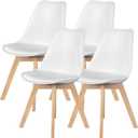 Yapamar PU Leather Upholstered Dining Chairs with Wood Legs, Set of 4 for Kitchen, Dining, Living Room - White