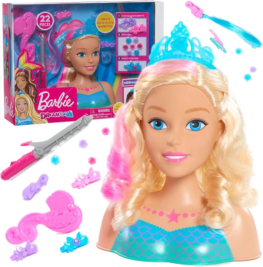 Barbie Dreamtopia Mermaid Styling Head, 22 pieces, Kids Toys for Ages 3 Up by Just Play
