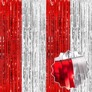 3 Pcs Tinsel Fringe Curtain Backdrop for Party Decoration Easy to Install for Birthdays Weddings Photo Booths and Celebrations White/Red